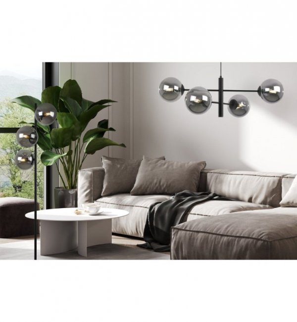 Lampa stojąca podłogowa SIENA, czarna, dodatki chrom, grafitowe szkło, loft, 3 źródła światła E27
