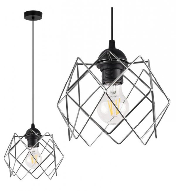 Lampa wisząca STELLA, sufitowa, czarna, srebrny chromowany klosz, nowoczesna, loft, pojedyncza