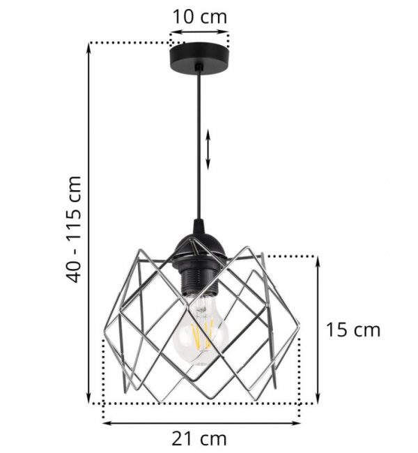 Lampa wisząca STELLA, sufitowa, czarna, srebrny chromowany klosz, nowoczesna, loft, pojedyncza