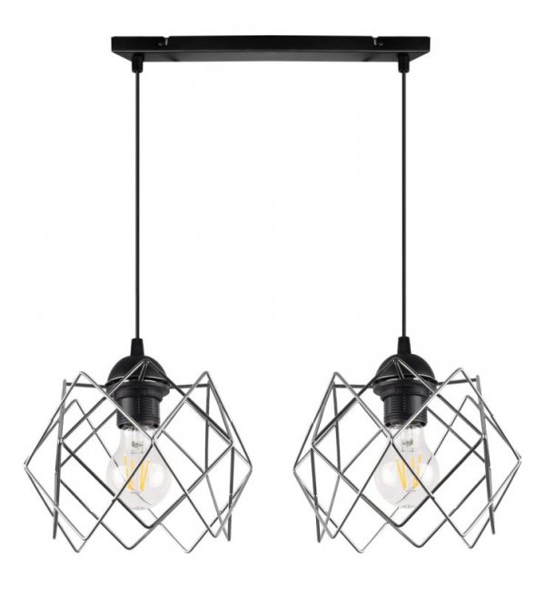 Lampa sufitowa STELLA, wisząca, podwójny żyrandol typu listwa, klosze chrom, do kuchni i salonu
