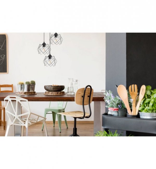 Lampa wisząca STELLA, sufitowa, okrągła czarna listwa loft, potrójna, trzy srebrne klosze, glamour