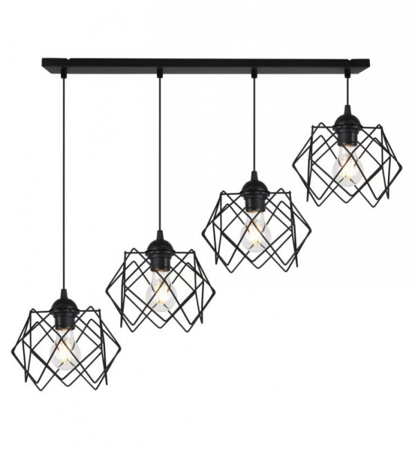 Lampa sufitowa STELLA, wisząca, żyrandol typu listwa, czarne klosze, styl loft, do kuchni, salonu