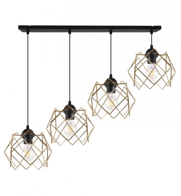 Lampa wisząca STELLA, sufitowa, czarna listwa ze złotymi kloszami, nowoczesna, nad stół, 4xE27