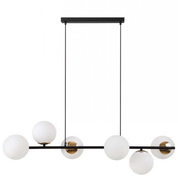 Lampa wisząca SIENA, sufitowa, czarny długi żyrandol loft typu listwa, białe szklane kule, nad stół