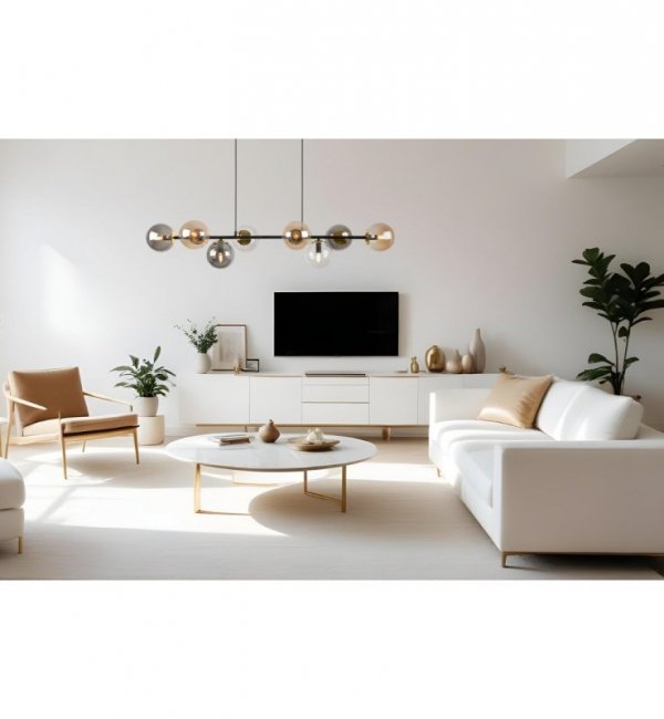 Lampa sufitowa SIENA, wisząca, czarny żyrandol ze złotymi akcentami, szklane kule, nowoczesny, loft