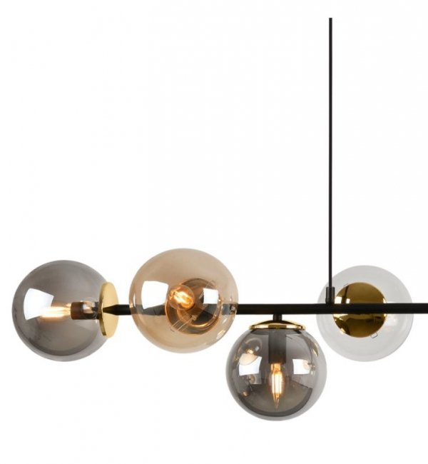 Lampa sufitowa SIENA, wisząca, czarny żyrandol ze złotymi akcentami, szklane kule, nowoczesny, loft