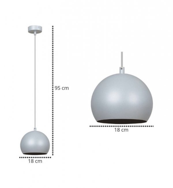 OUTLET -30% Nowoczesna Lampa Wisząca Kula Ball Jasnoszary