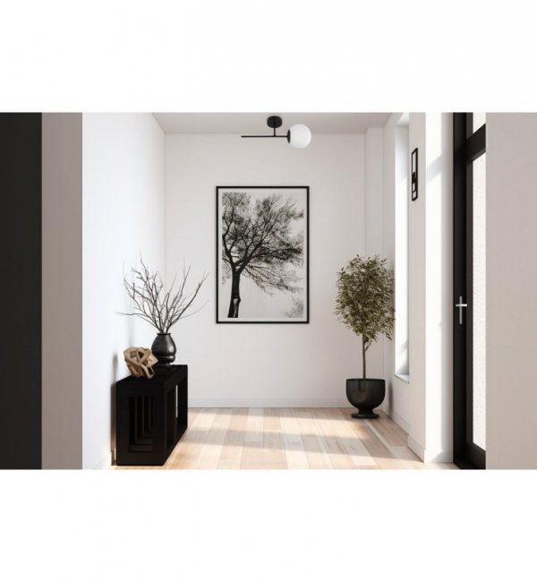 Czarny kinkiet ścienny SIENA, lampa loft z białym kulistym kloszem, do łazienki, kuchni, pokoju, salonu, 1xE14