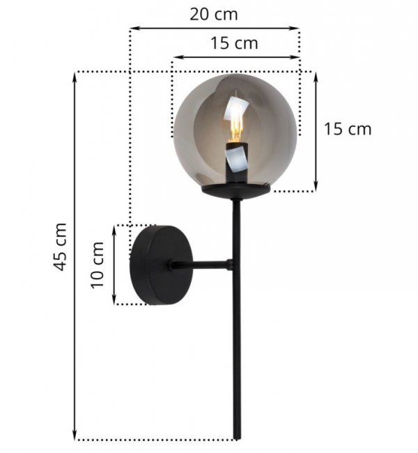 Kinkiet SIENA, lampa ścienna loft z grafitowym szklanym kloszem, czarna konstrukcja, do salonu, sypialni