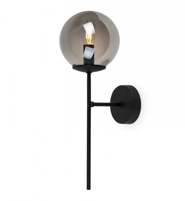 Kinkiet SIENA, lampa ścienna loft z grafitowym szklanym kloszem, czarna konstrukcja, do salonu, sypialni