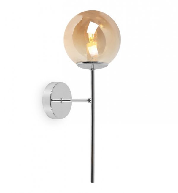 Lampa typu kinkiet, SIENA, plafon ścienny w stylu glamour, wykończenie chrom, szklany miodowy klosz