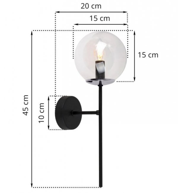 Lampa typu kinkiet SIENA, czarny plafon ścienny, sufitowy, srebrne akcenty glamour, szklany klosz kula