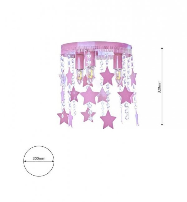 Lampa sufitowa plafon STAR, w kolorze różowym, dziecięca, do sypialni, potrójna