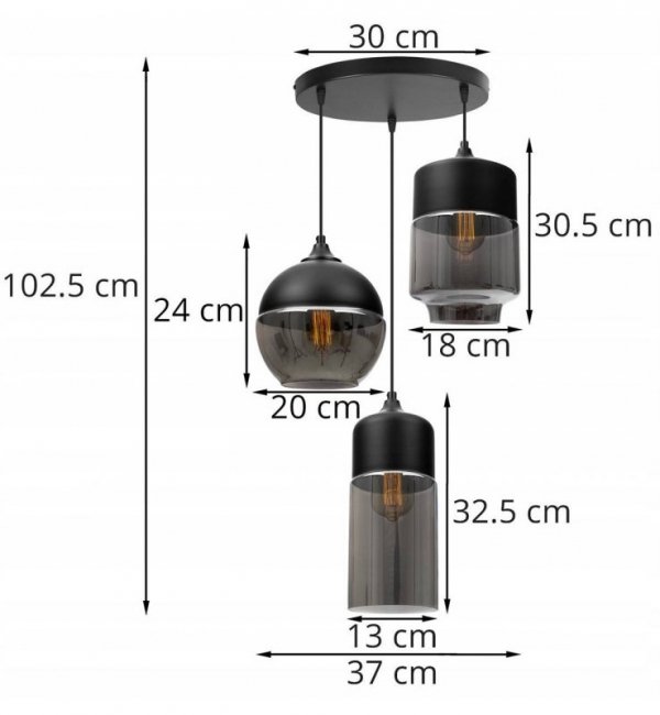 Nowoczesna Lampa z Metalu i Szkła o Trzech Źródłach Światła