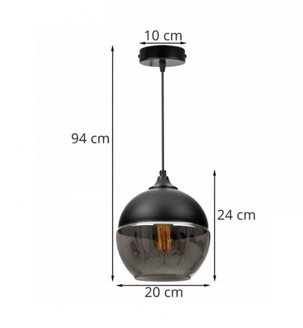 Nowoczesna Lampa Wisząca z Kulistym Kloszem z Ciemnego Szkła LIGHT HOME