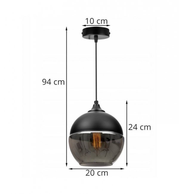 Nowoczesna Lampa Wisząca z Kulistym Kloszem z Ciemnego Szkła