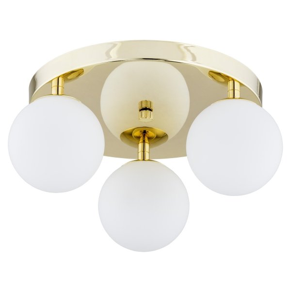 LAMPA SUFITOWA PLAFON ZŁOTY KLOSZE KULE BIAŁE LAMPA POTRÓJNA  DO POKOJU KUCHNI ŁAZIENKI ARGON FLAVIO 1413