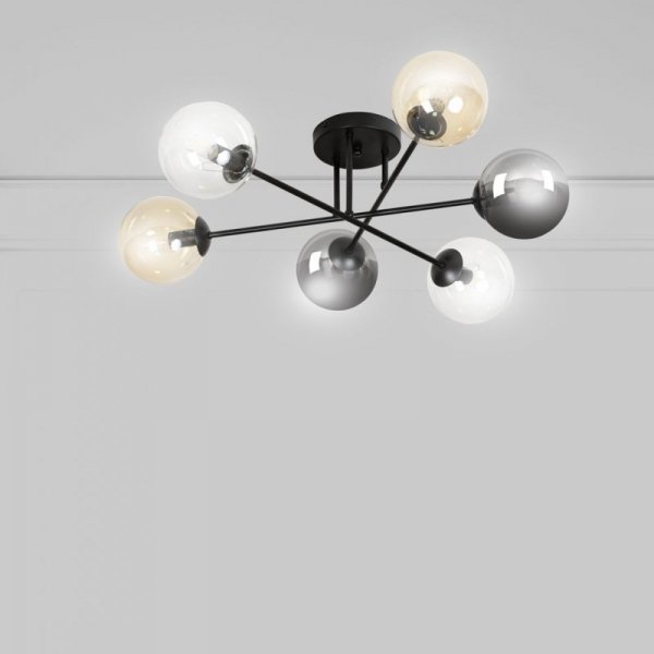 LAMPA SUFITOWA KULE SZKLANE CZARNA DO SALONU SYPIALNI POKOJU EMIBIG BRENDI 6B BL MIX 2