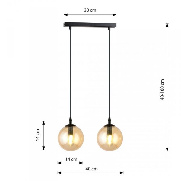 LAMPA WISZĄCA CZARNA PODWÓJNA KULE SZKLANE BURSZTYNOWE MIODOWE EMIBIG COSMO 2 BL  713/2