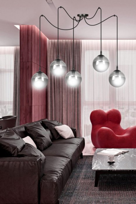 LAMPA WISZĄCA SPIDER PAJĄK KLOSZE SZKLANE KULE EMIBIG GIGI 5 BL GRAFIT