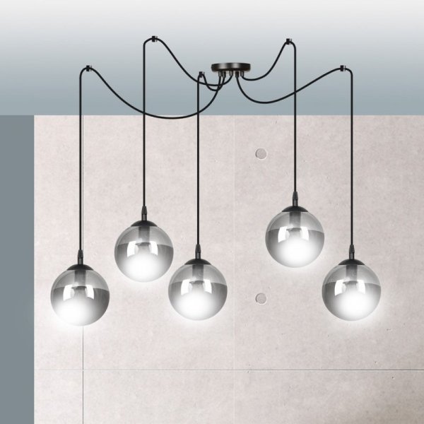 LAMPA WISZĄCA SPIDER PAJĄK KLOSZE SZKLANE KULE EMIBIG GIGI 5 BL GRAFIT