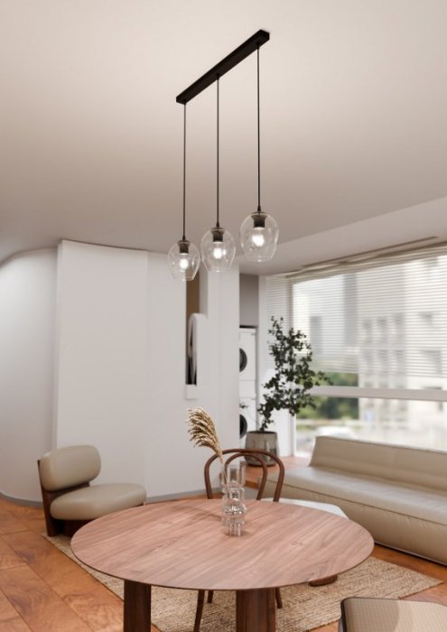 LAMPA WISZĄCA CZARNA NAD STÓŁ DO KUCHNI JADALNI SALONU EMIBIG ISTAR 3 BL TRANSPARENT