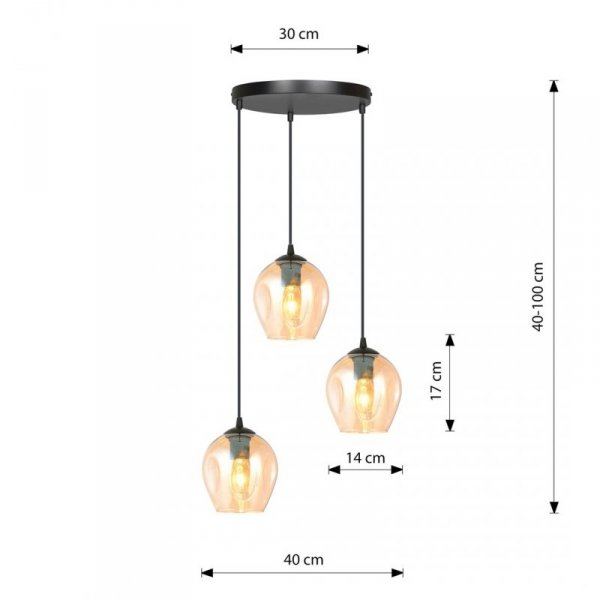 LAMPA WISZĄCA CZARNA NAD STÓŁ DO KUCHNI JADALNI SALONU EMIBIG ISTAR 3 BL PREMIUM MIODOWY