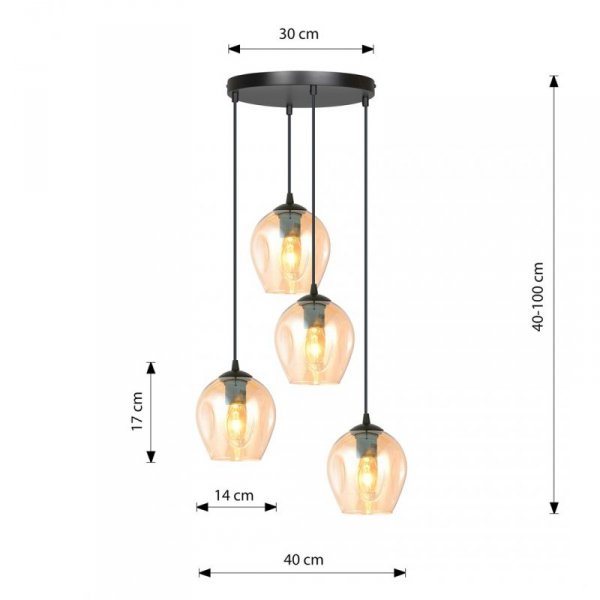 LAMPA WISZĄCA CZARNA NAD STÓŁ DO KUCHNI JADALNI SALONU EMIBIG ISTAR 4 BL PREMIUM MIODOWY