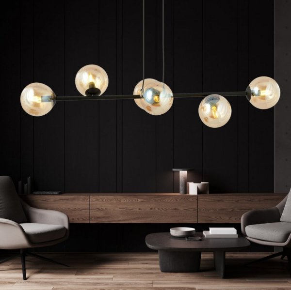 LAMPA WISZĄCA CZARNA KULE BURSZTYNOWE SZKLANE NAD STÓŁ DO JADALNI KUCHNI NOWOCZESNA EMIBIG ROSSI 6 BL MIODOWY 876/6