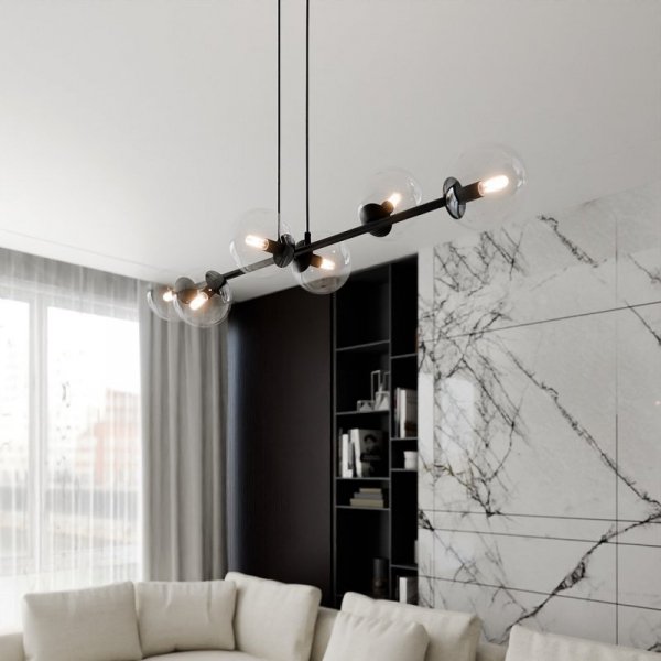 LAMPA WISZĄCA CZARNA KULE TRANSPARENTNE SZKLANE NAD STÓŁ DO JADALNI KUCHNI NOWOCZESNA EMIBIG ROSSI 6 BL 874/6