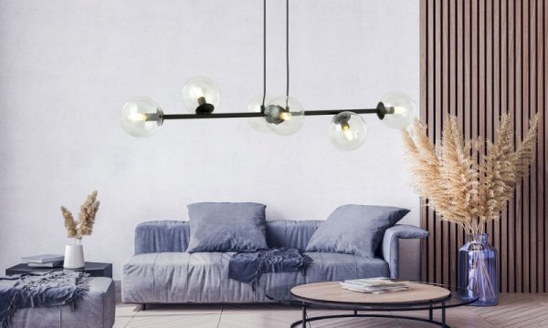 LAMPA WISZĄCA CZARNA KULE TRANSPARENTNE SZKLANE NAD STÓŁ DO JADALNI KUCHNI NOWOCZESNA EMIBIG ROSSI 6 BL 874/6