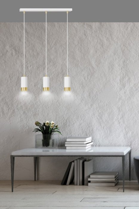 LAMPA WISZĄCA TUBA NAD STÓŁ DO KUCHNI JADALNI EMIBIG FUMIKO 3 WH/GOLD
