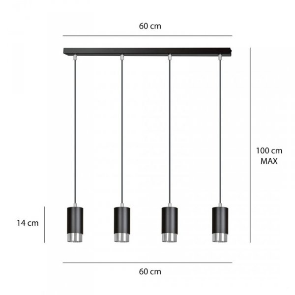 LAMPA WISZĄCA TUBA NAD STÓŁ DO KUCHNI JADALNI EMIBIG FUMIKO 4 BL/CHROME