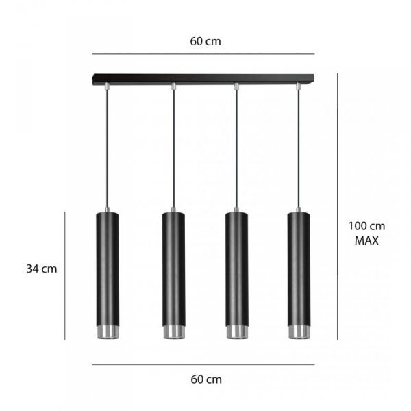 LAMPA WISZĄCA NAD STÓŁ DO KUCHNI JADALNI TUBA EMIBIG KIBO 4 BL/CHROME