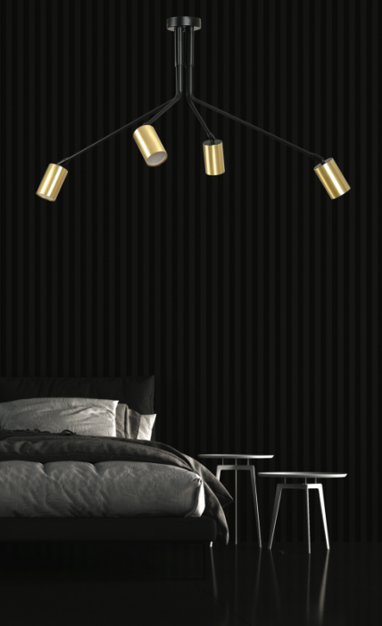 LAMPA WISZĄCA SUFITOWA NOWOCZESNA ZŁOTY REFLEKTOR EMIBIG VERNO 4 BLACK