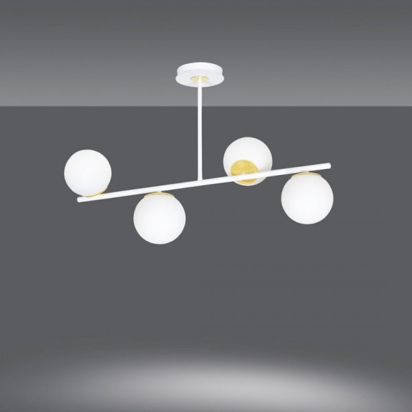 LAMPA WISZĄCA KULE BIAŁE DO POKOJU SYPIALNI EMIBIG FLOKI 4 WHITE-GOLD