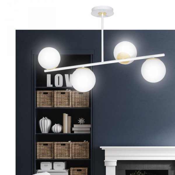 LAMPA WISZĄCA KULE BIAŁE DO POKOJU SYPIALNI EMIBIG FLOKI 4 WHITE-GOLD