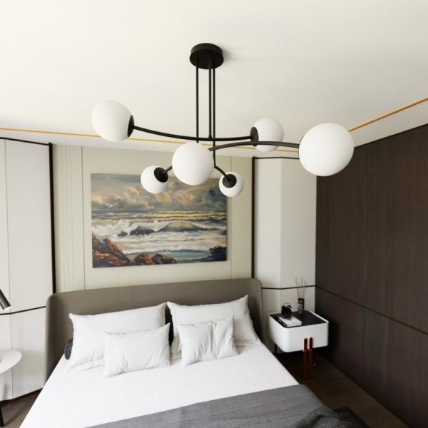 LAMPA WISZĄCA KULE BIAŁE DO SALONU POKOJU EMIBIG HALLDOR 6 BLACK
