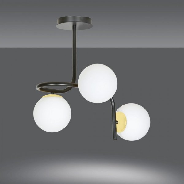 LAMPA SUFITOWA NOWOCZESNA KULE BIAŁE EMIBIG RAGNAR 3 BLACK GOLD