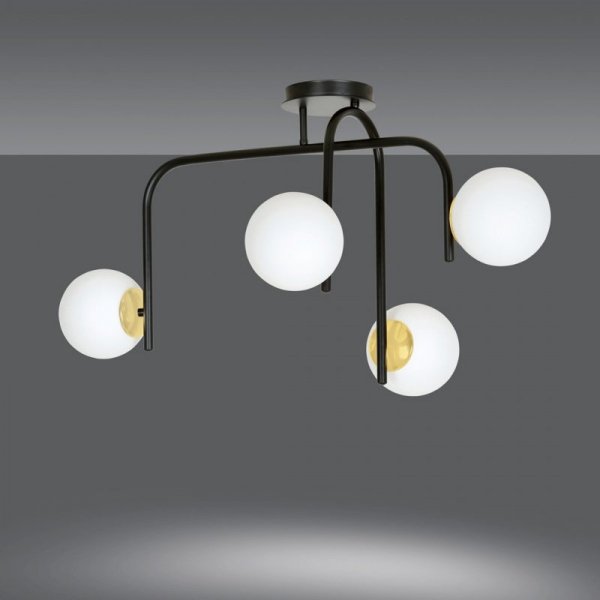 LAMPA SUFITOWA NOWOCZESNA KULE BIAŁE EMIBIG RAGNAR 4B BLACK GOLD