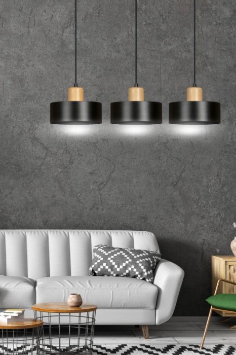 LAMPA WISZĄCA NAD STÓŁ Z DREWNEM EMIBIG TORIN 3 BLACK