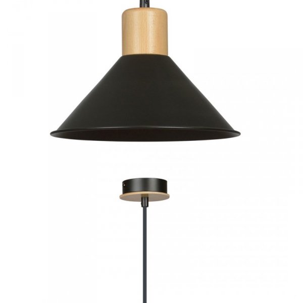 LAMPA WISZĄCA CZARNA METALOWA NAD STÓŁ Z DREWNEM EMIBIG ROWEN 1 BLACK
