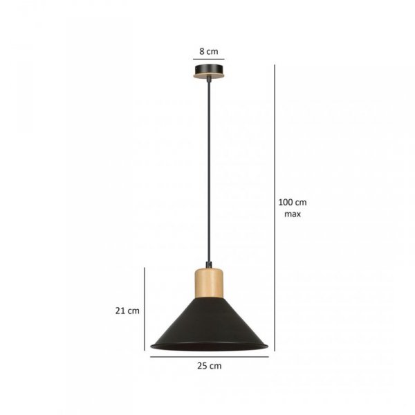 LAMPA WISZĄCA CZARNA METALOWA NAD STÓŁ Z DREWNEM EMIBIG ROWEN 1 BLACK