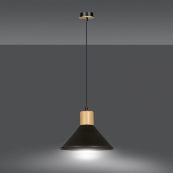 LAMPA WISZĄCA CZARNA METALOWA NAD STÓŁ Z DREWNEM EMIBIG ROWEN 1 BLACK
