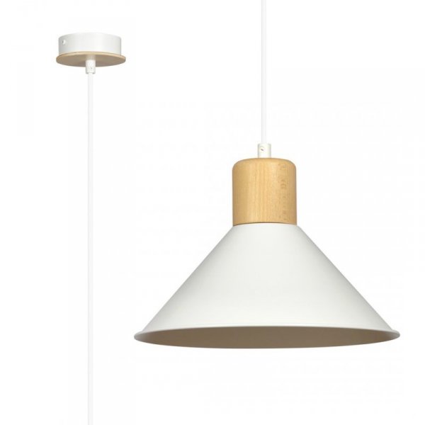 LAMPA WISZĄCA METALOWA NAD STÓŁ BIAŁA Z DREWNEM EMIBIG ROWEN 1 WHITE