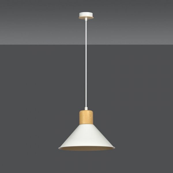 LAMPA WISZĄCA METALOWA NAD STÓŁ BIAŁA Z DREWNEM EMIBIG ROWEN 1 WHITE