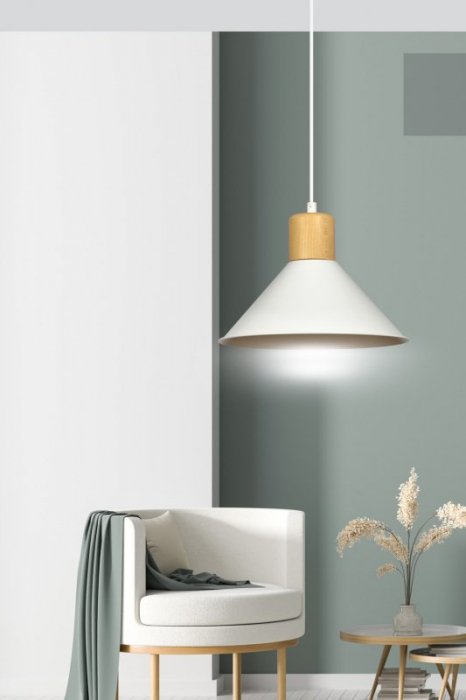 LAMPA WISZĄCA METALOWA NAD STÓŁ BIAŁA Z DREWNEM EMIBIG ROWEN 1 WHITE