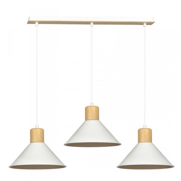 LAMPA WISZĄCA METALOWA NAD STÓŁ BIAŁA Z DREWNEM EMIBIG ROWEN 3 WHITE