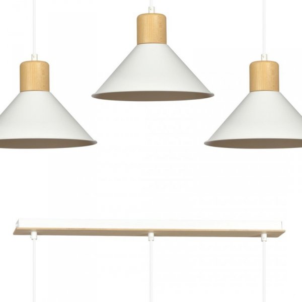 LAMPA WISZĄCA METALOWA NAD STÓŁ BIAŁA Z DREWNEM EMIBIG ROWEN 3 WHITE