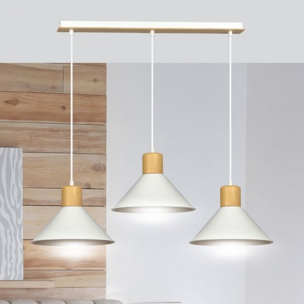 LAMPA WISZĄCA METALOWA NAD STÓŁ BIAŁA Z DREWNEM EMIBIG ROWEN 3 WHITE